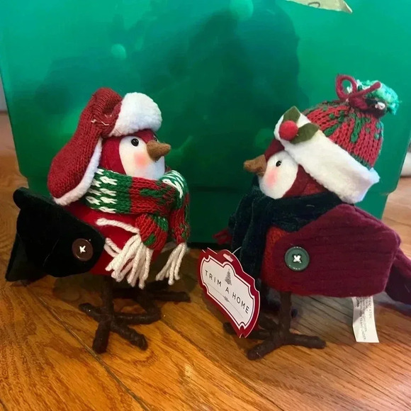 Set of 2 Kmart trim a home Christmas fabric birds holiday decor red hat scarves - Picture 6 of 11